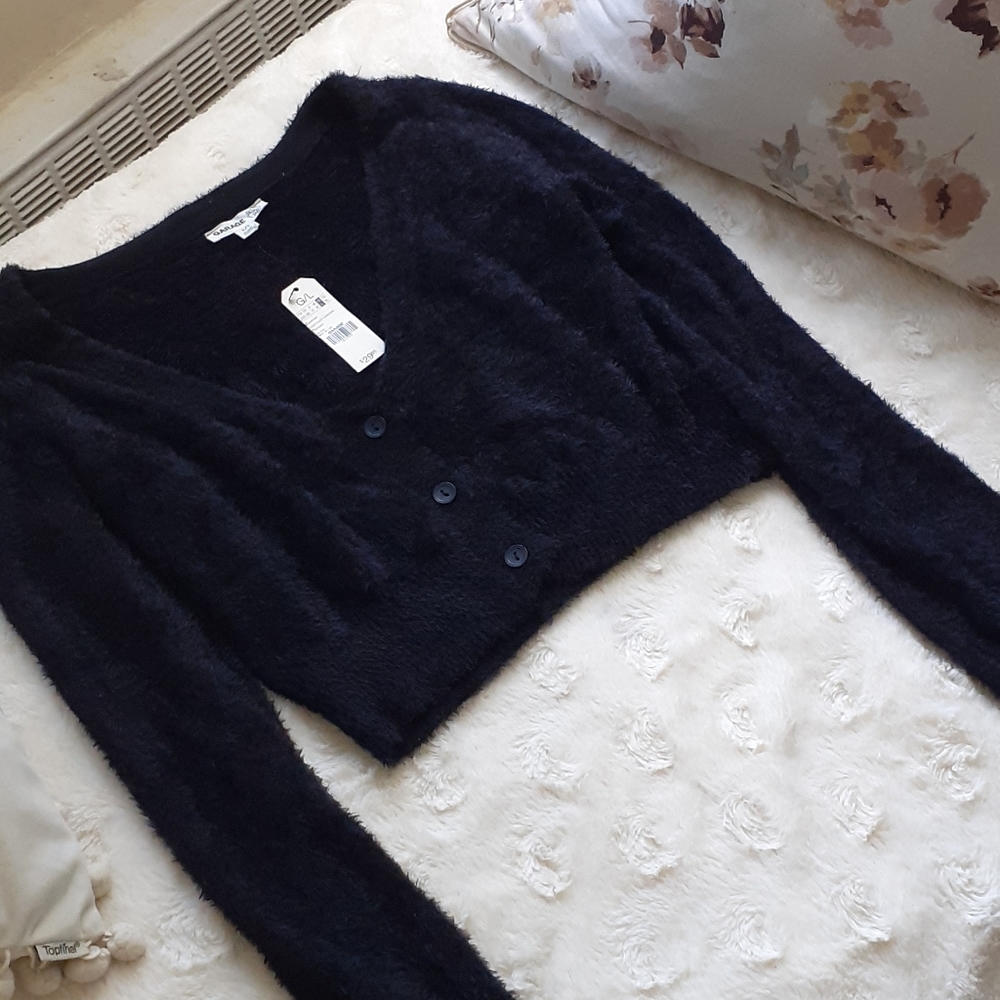 Garage cropped fuzzy cardigan, black.